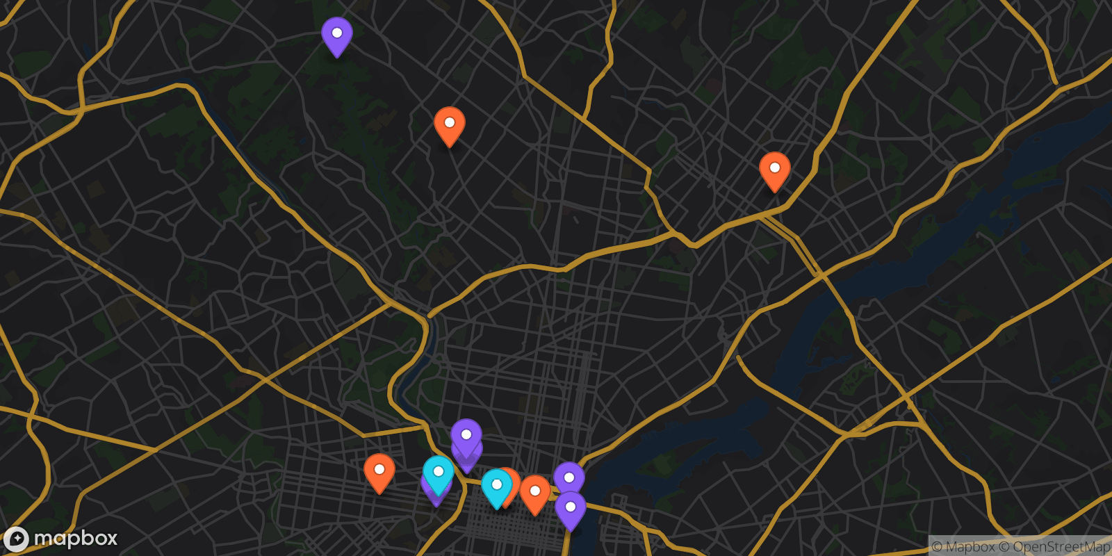 Map showing 14 locations
