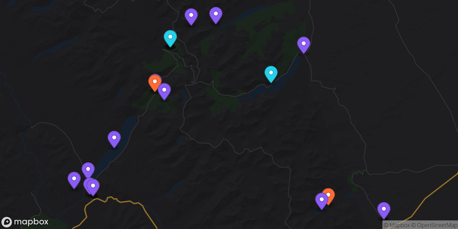 Map showing 22 locations