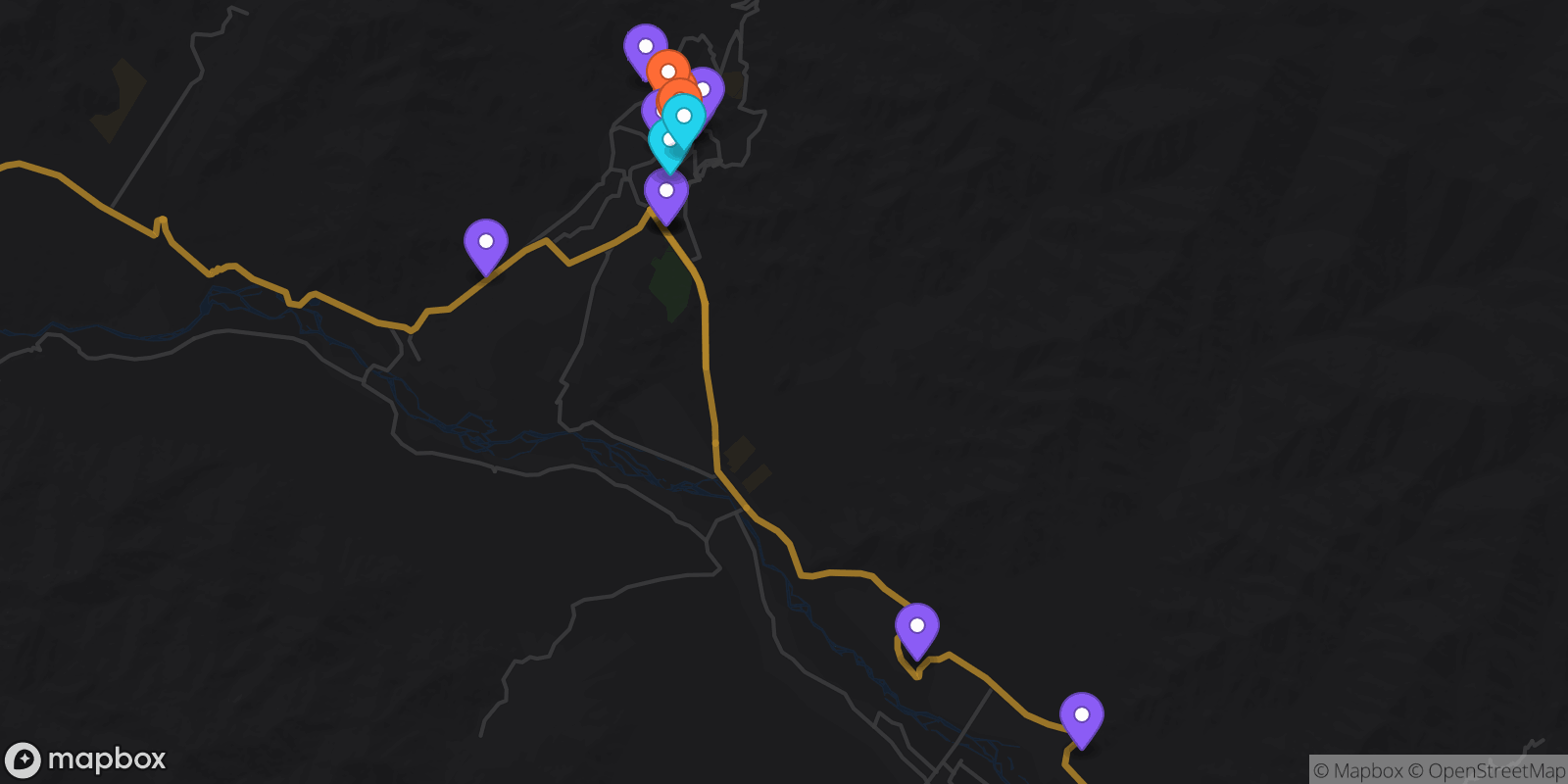Map showing 18 locations