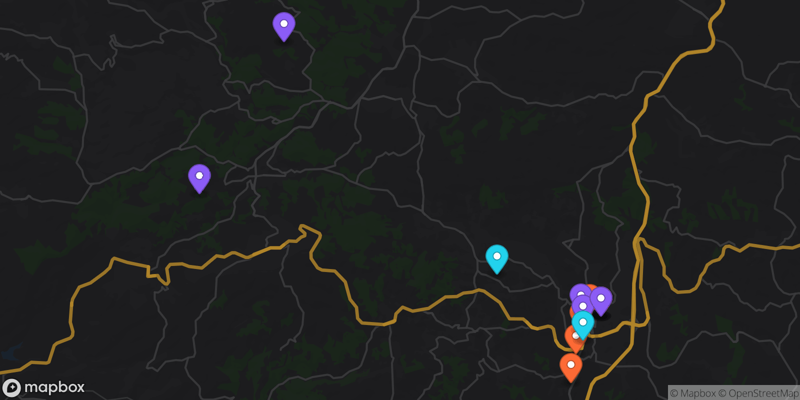 Map showing 15 locations