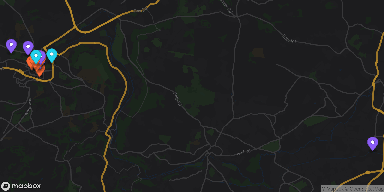Map showing 16 locations