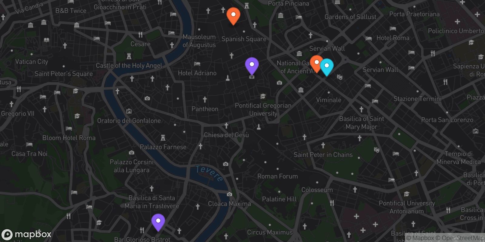 Map showing 5 locations