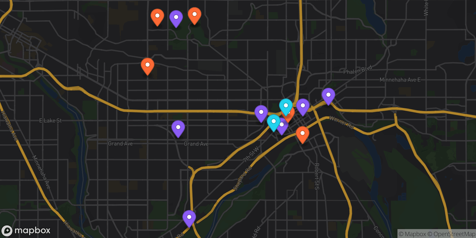Map showing 16 locations