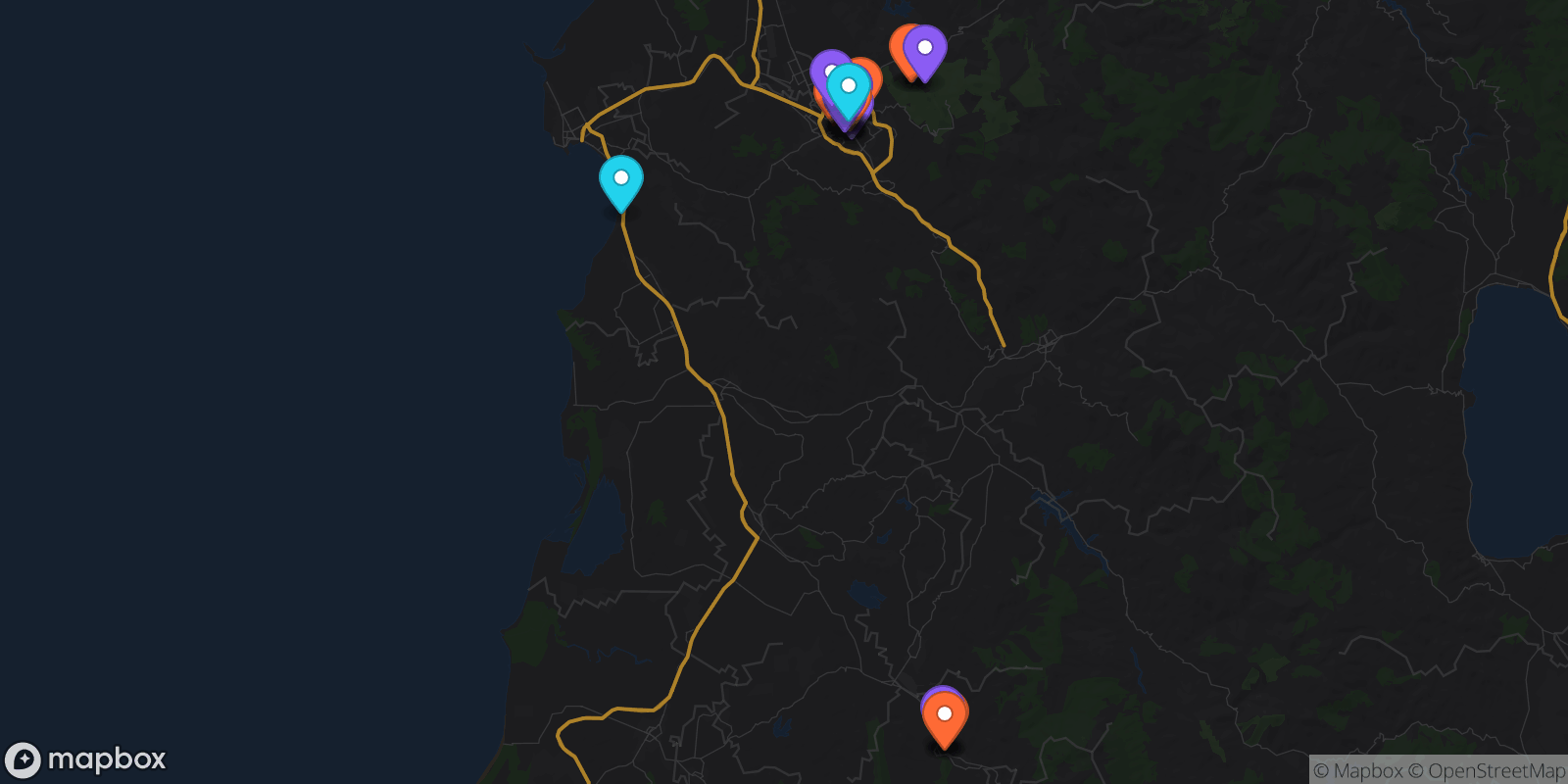 Map showing 26 locations