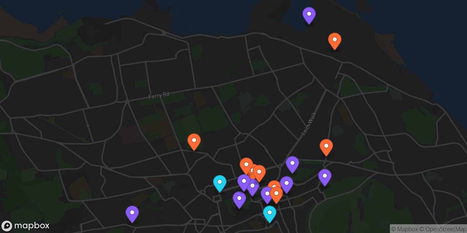 Map showing 19 locations