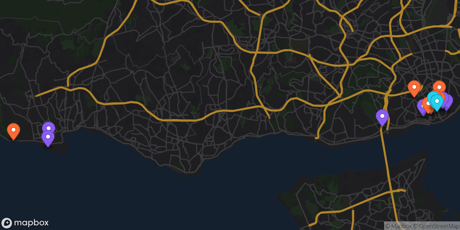 Map showing 16 locations