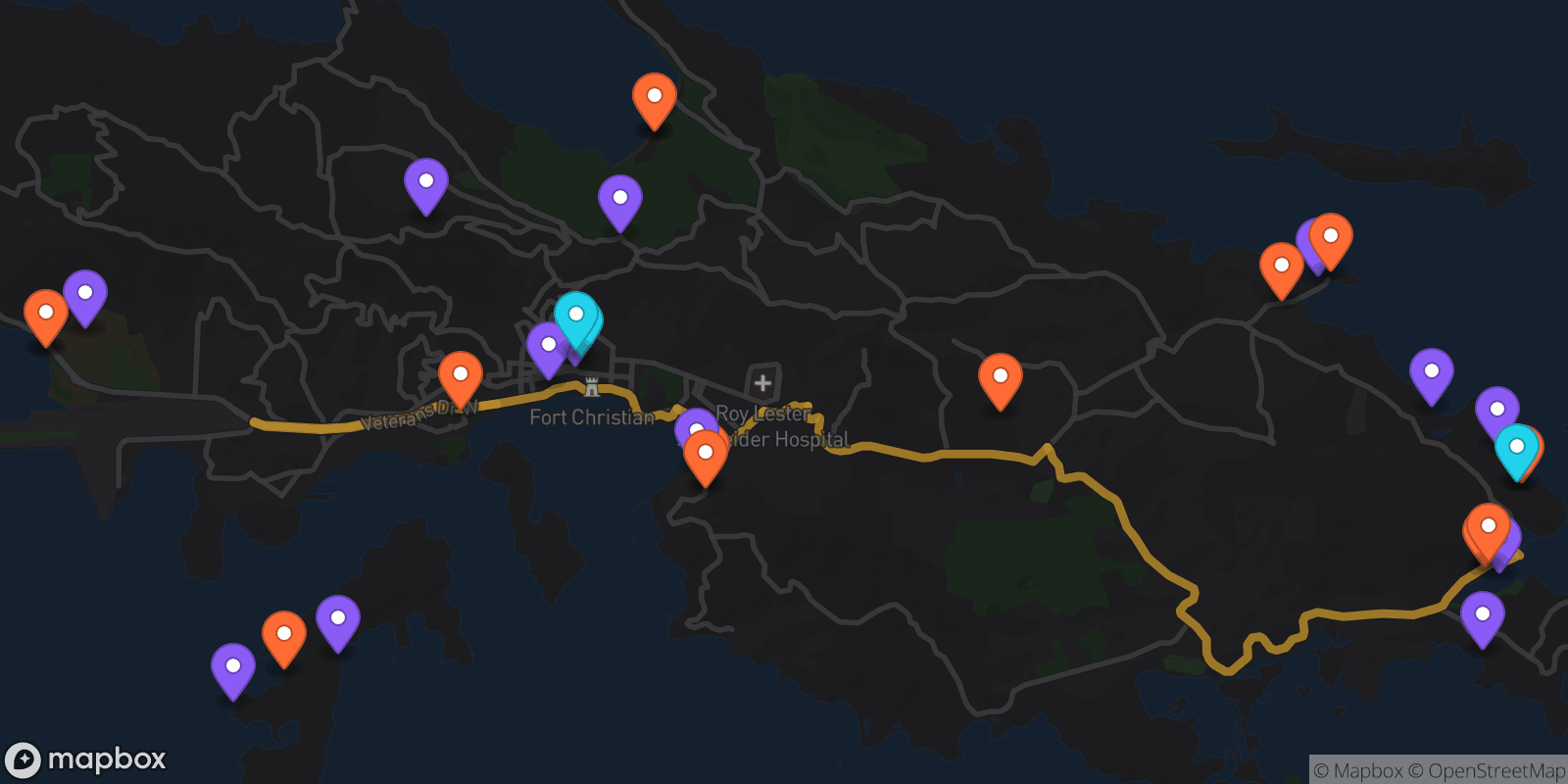 Map showing 30 locations