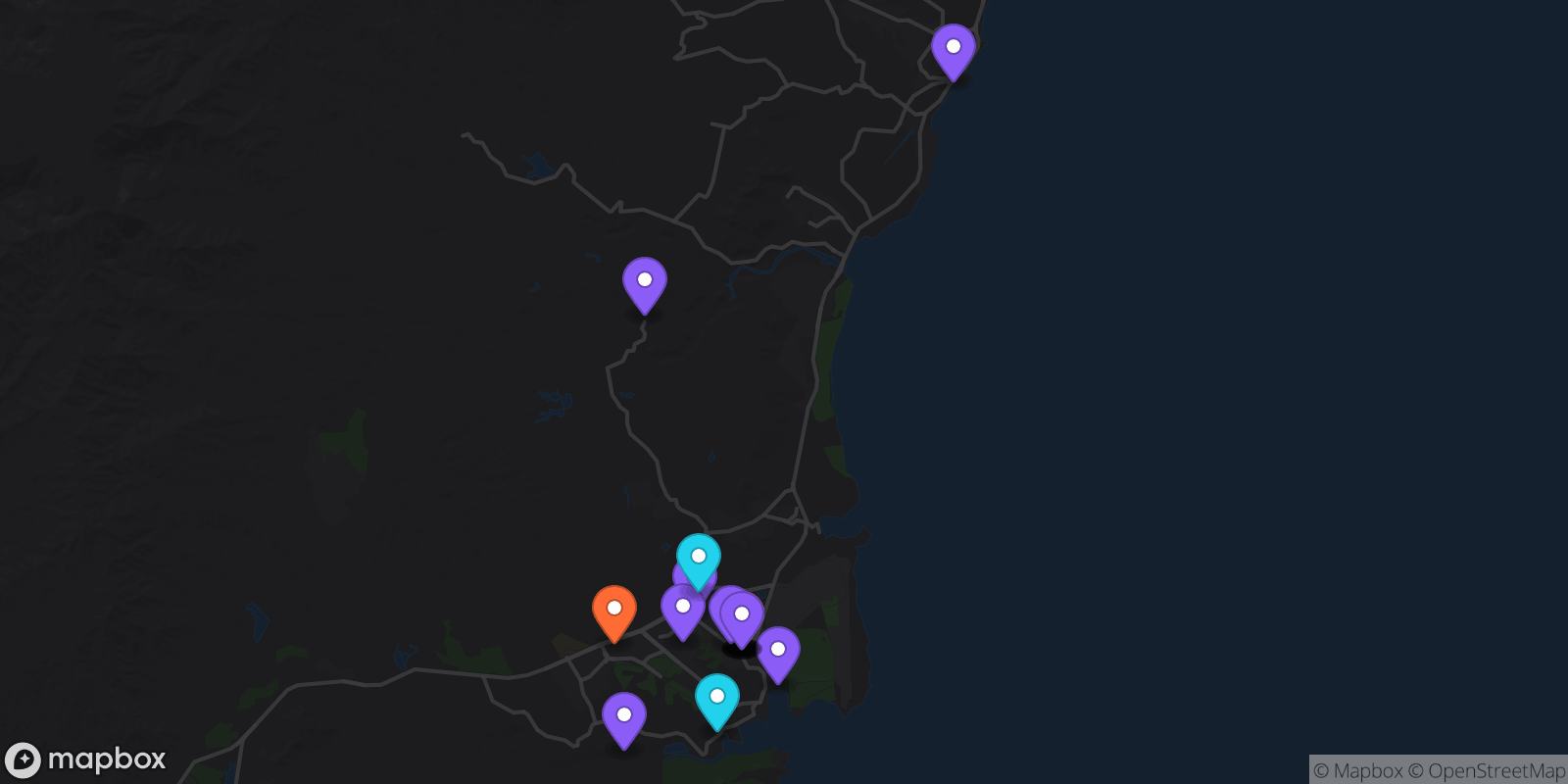 Map showing 19 locations