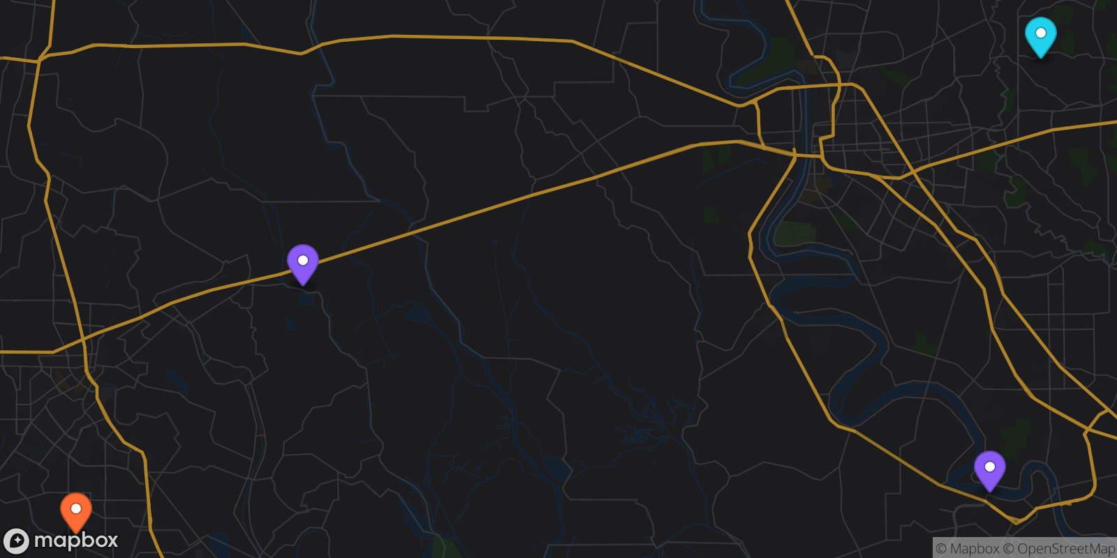 Map showing 4 locations