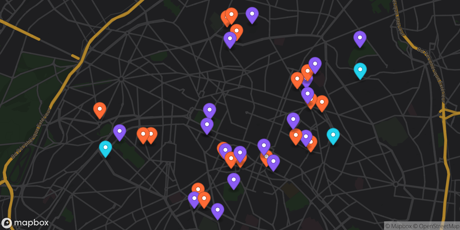 Map showing 42 locations