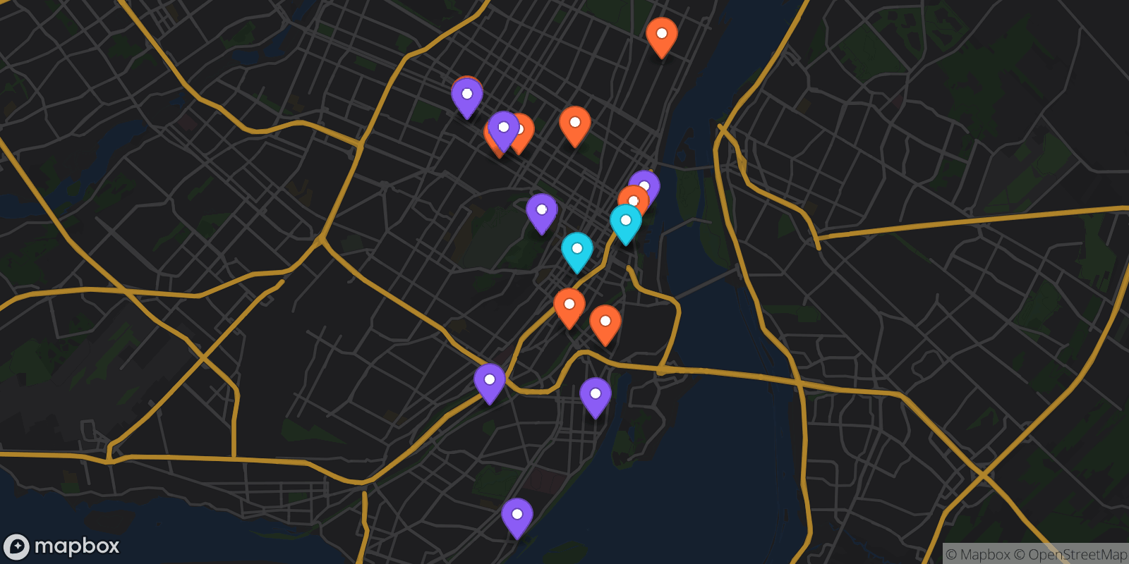 Map showing 18 locations