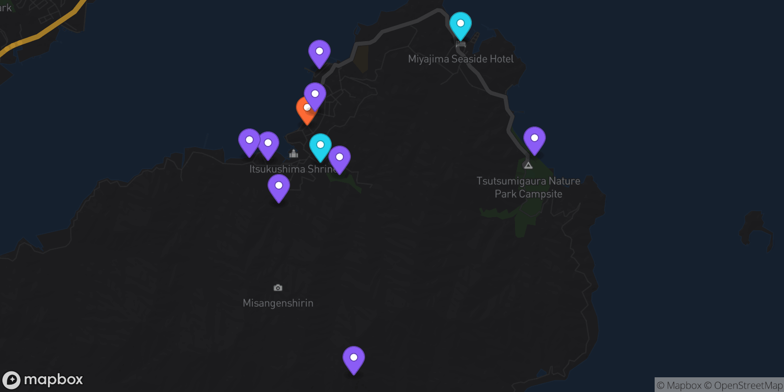 Map showing 12 locations
