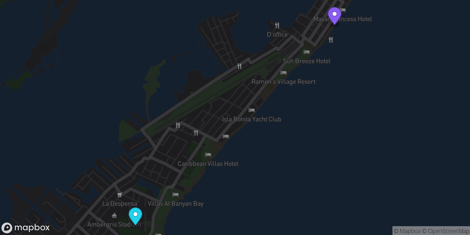 Map showing 2 locations