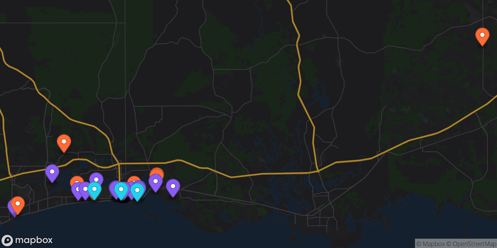 Map showing 37 locations