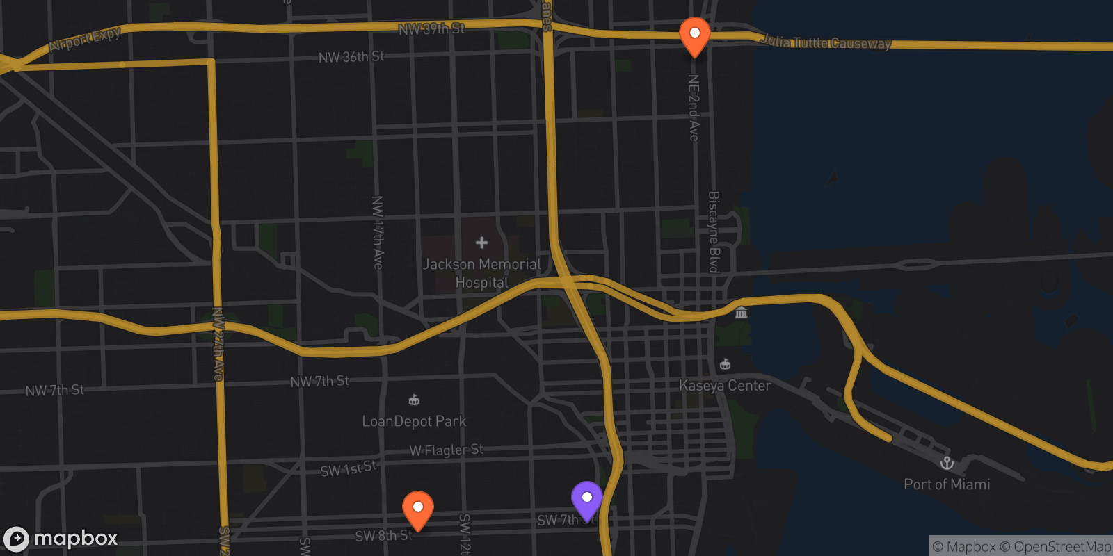 Map showing 3 locations