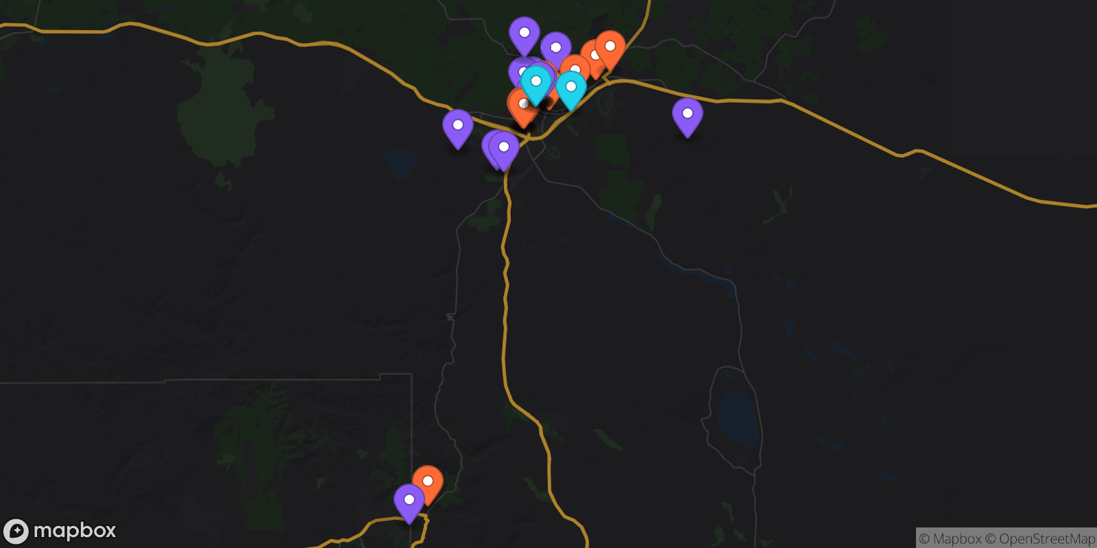 Map showing 35 locations