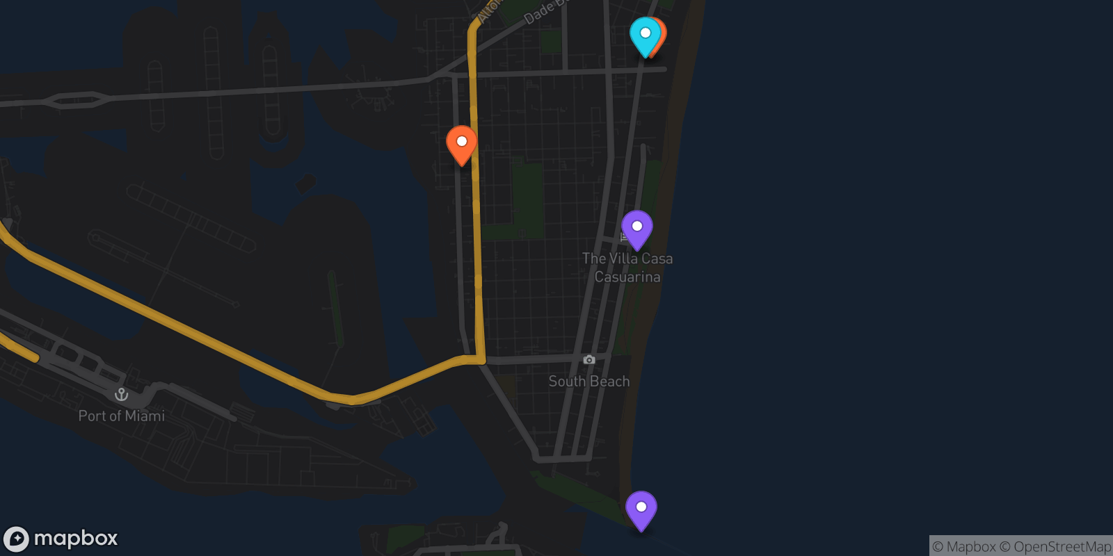 Map showing 5 locations