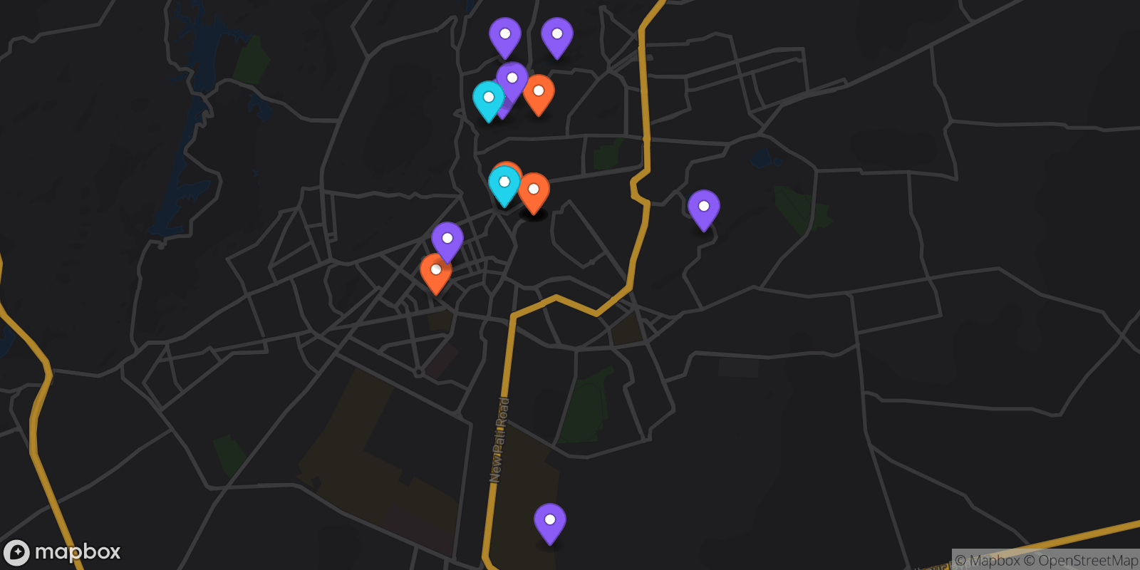 Map showing 18 locations