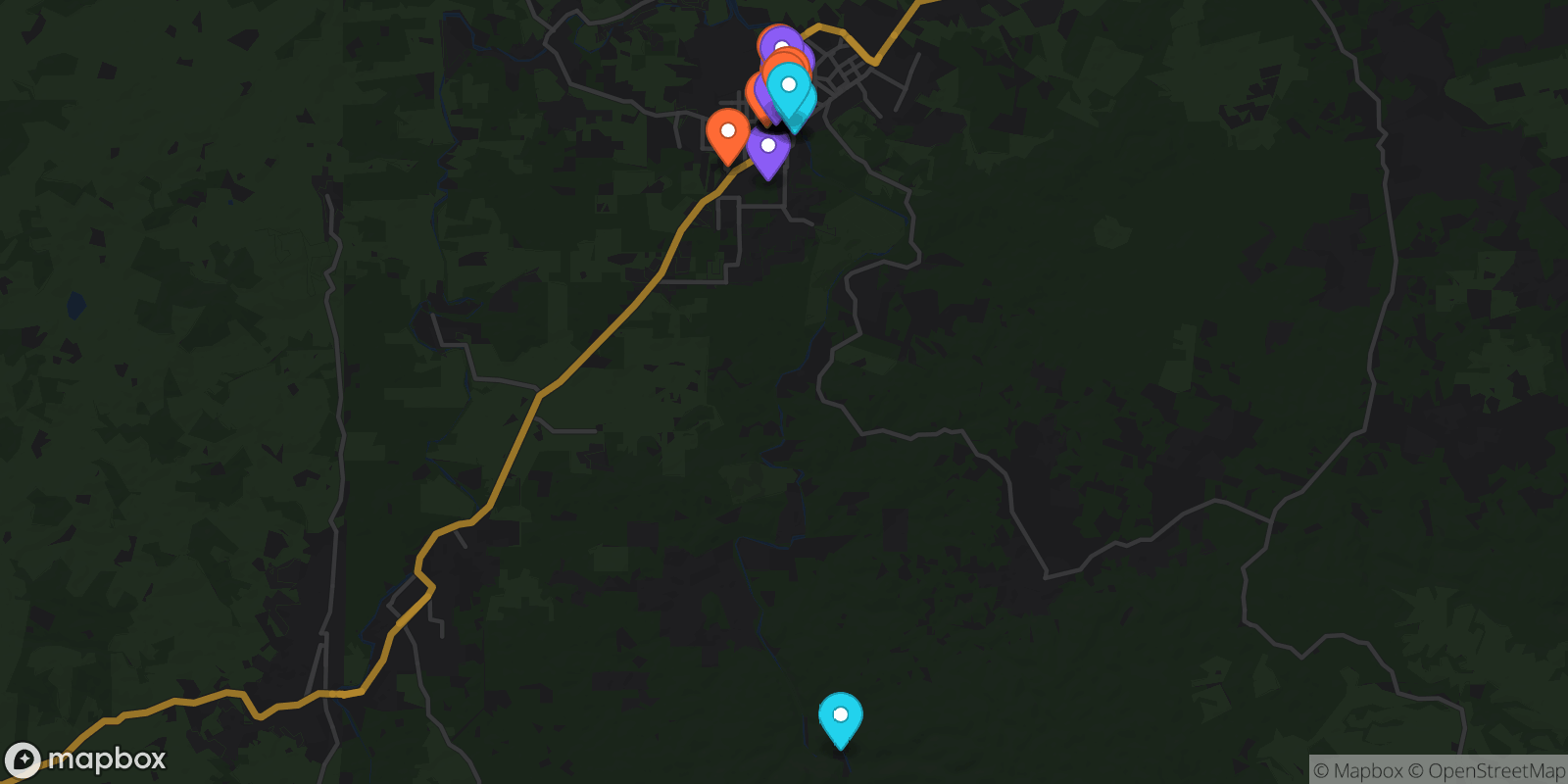 Map showing 28 locations