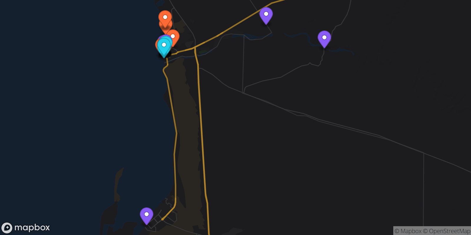 Map showing 32 locations