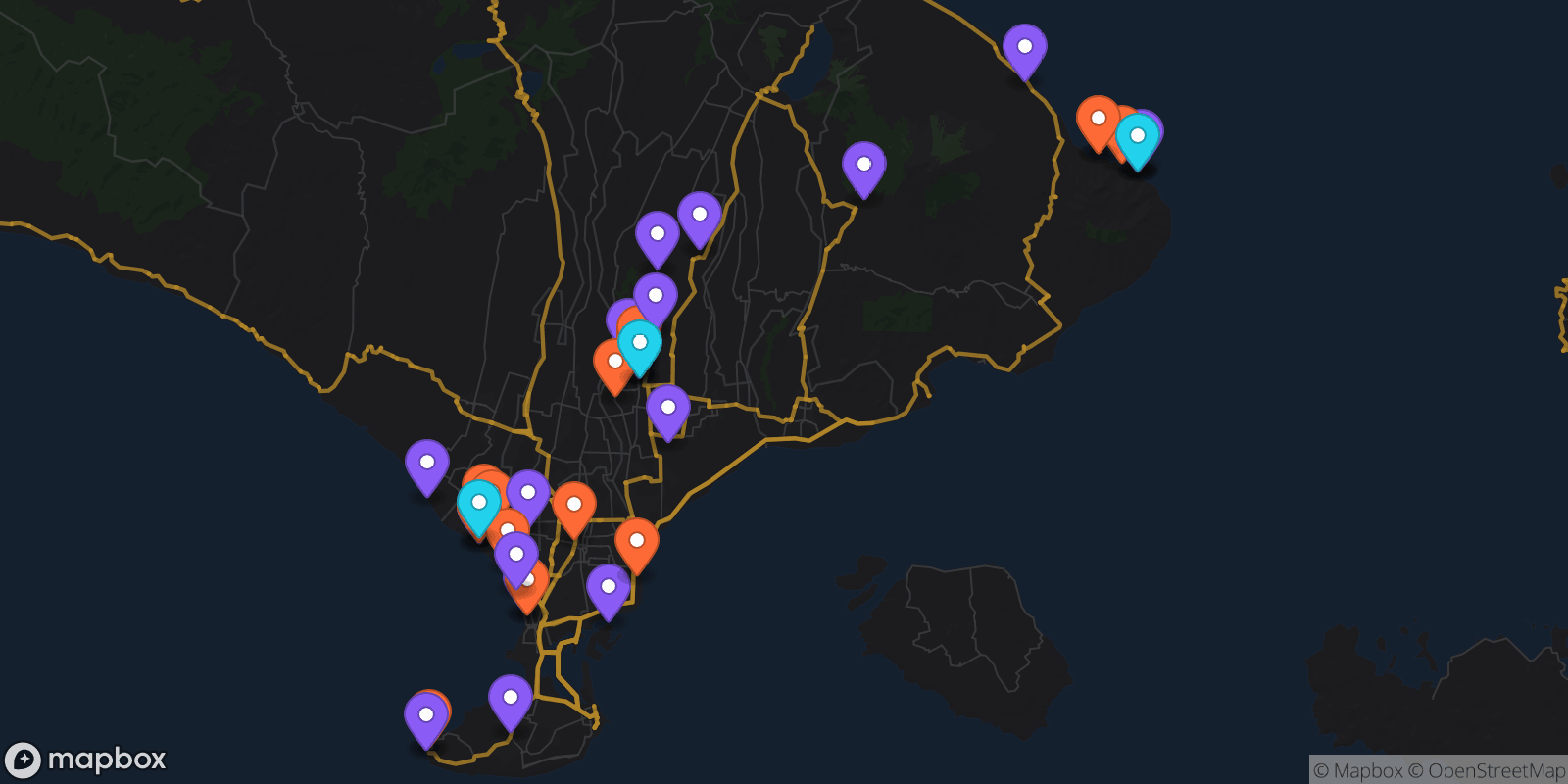 Map showing 41 locations