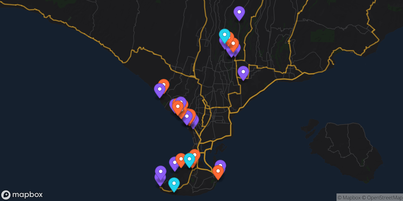 Map showing 41 locations