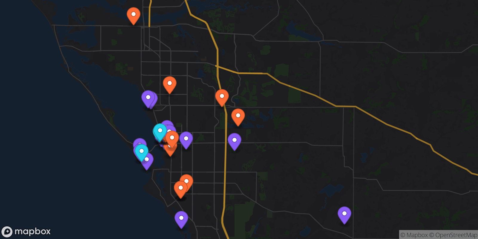 Map showing 32 locations
