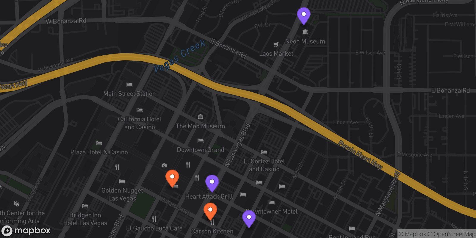 Map showing 5 locations