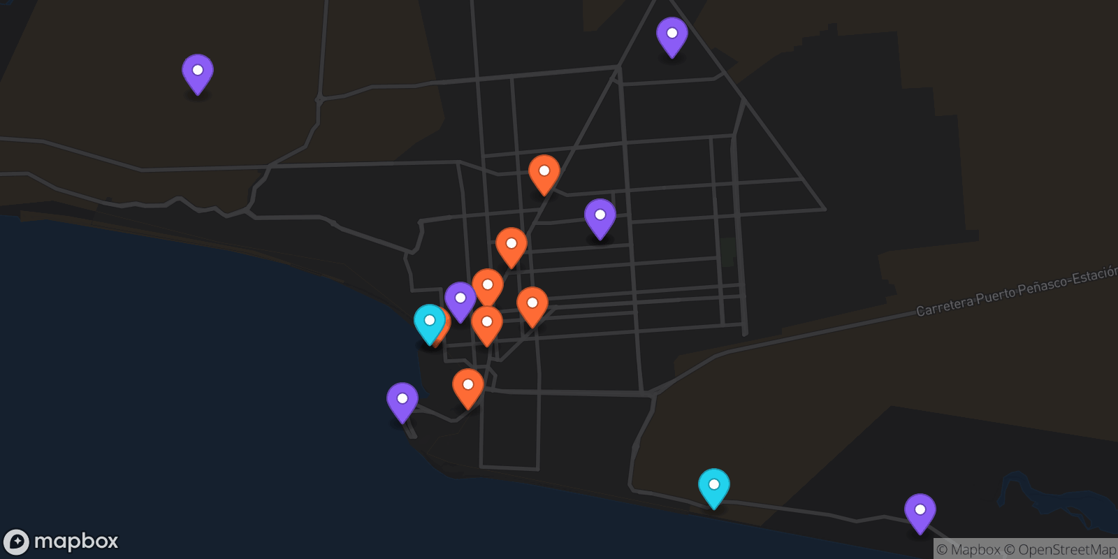 Map showing 17 locations