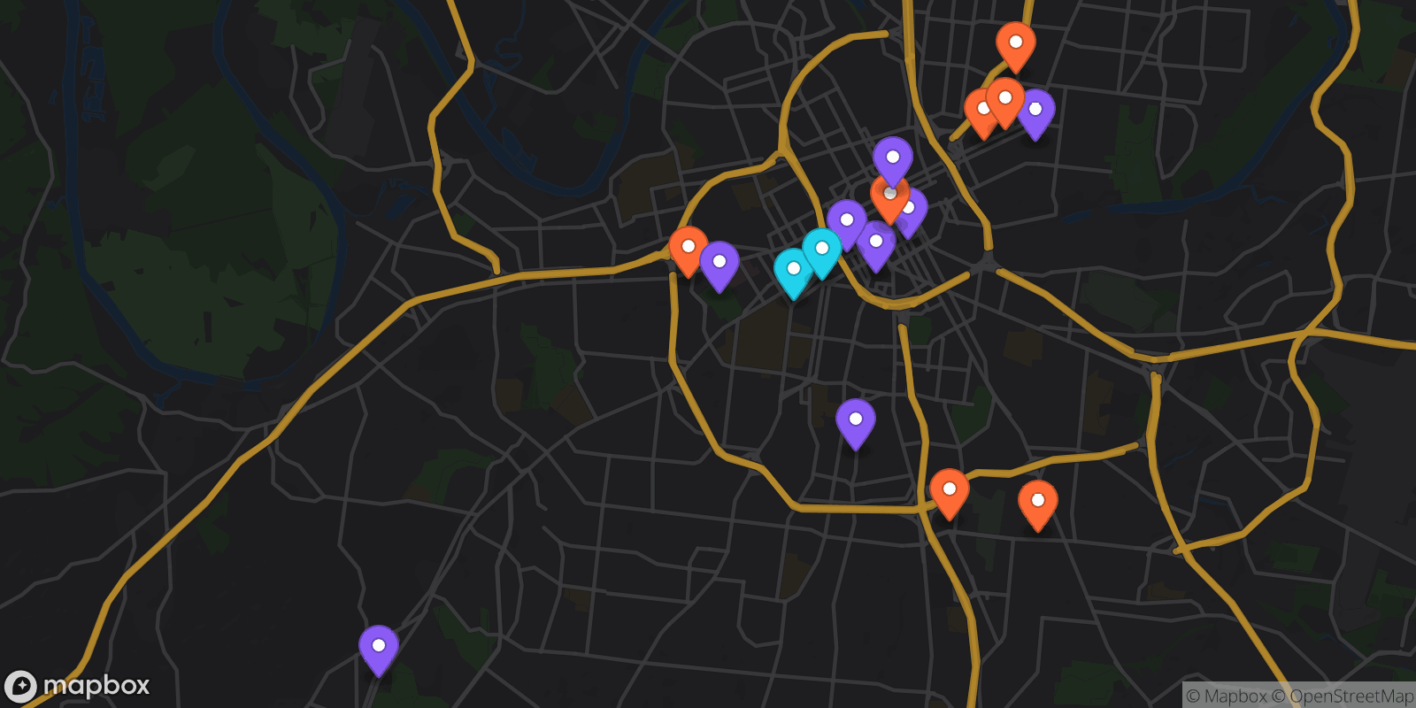 Map showing 19 locations