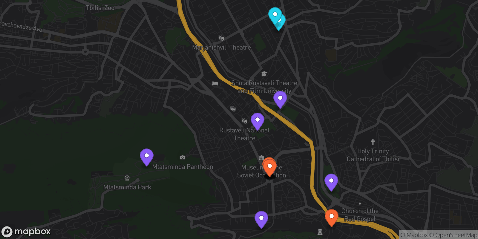 Map showing 17 locations