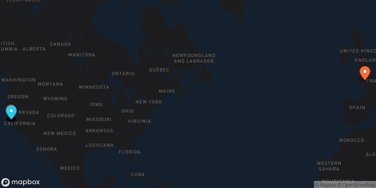 Map showing 13 locations