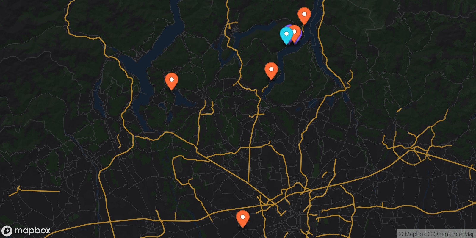 Map showing 9 locations