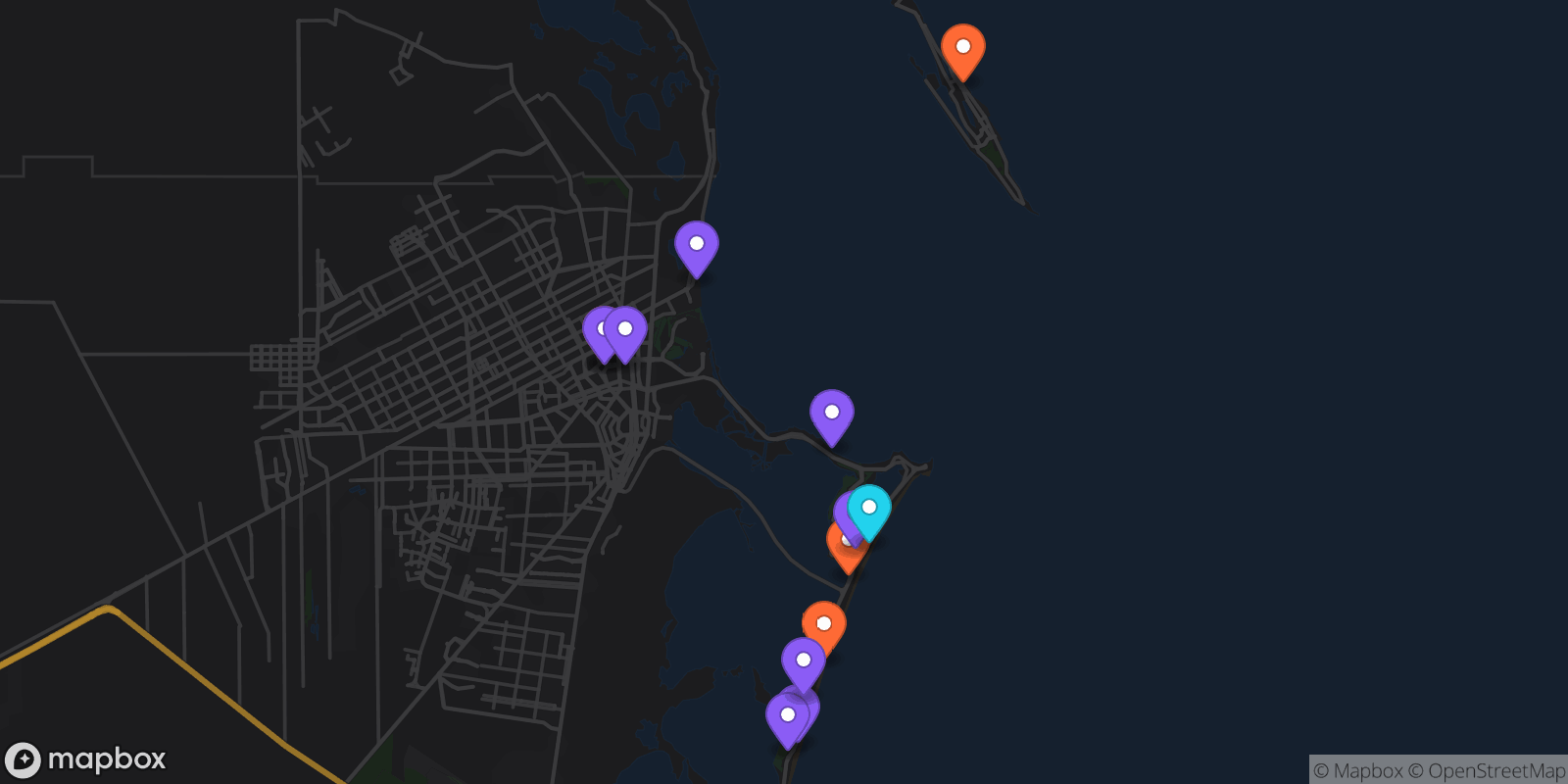 Map showing 13 locations