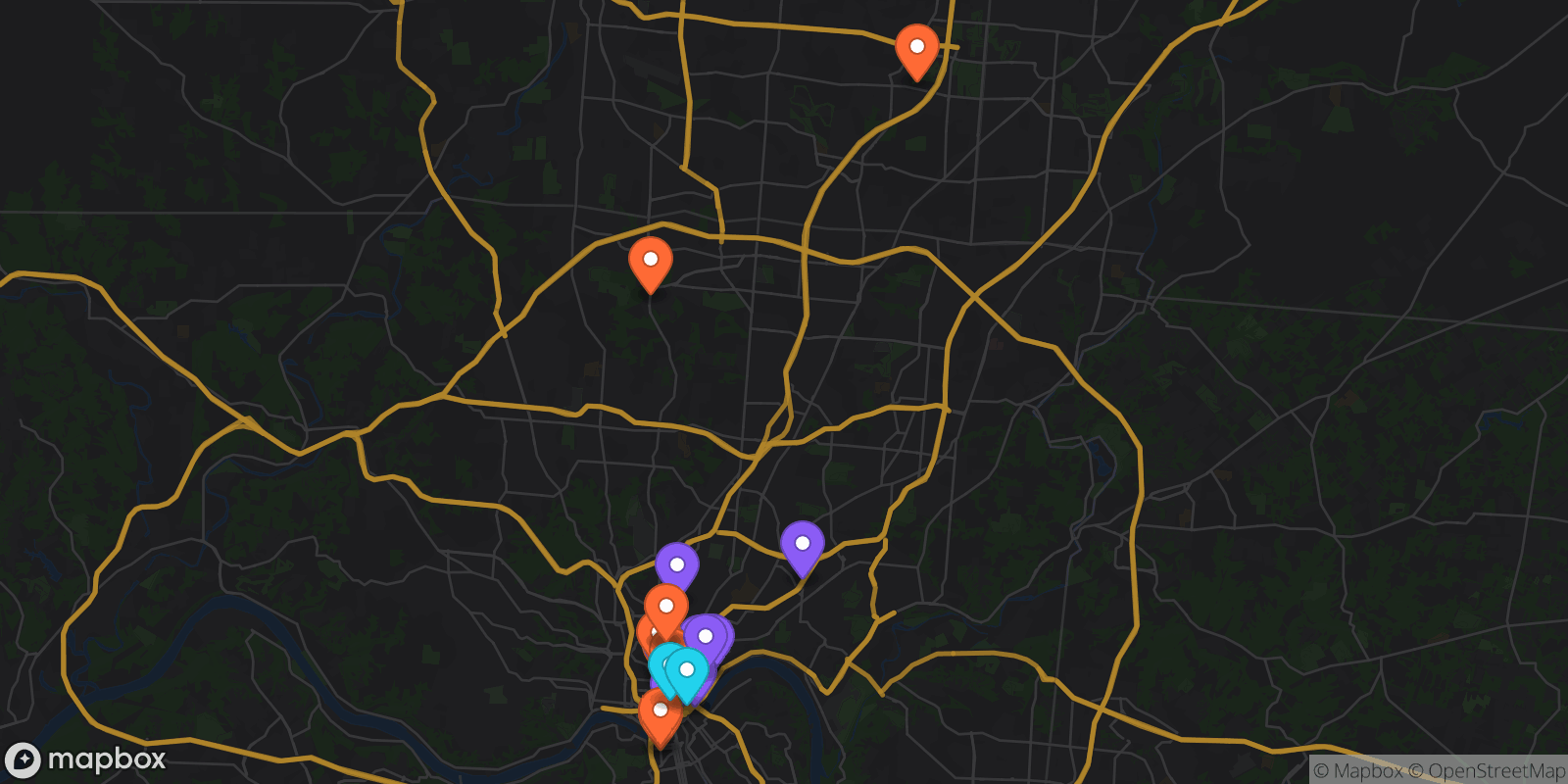 Map showing 19 locations