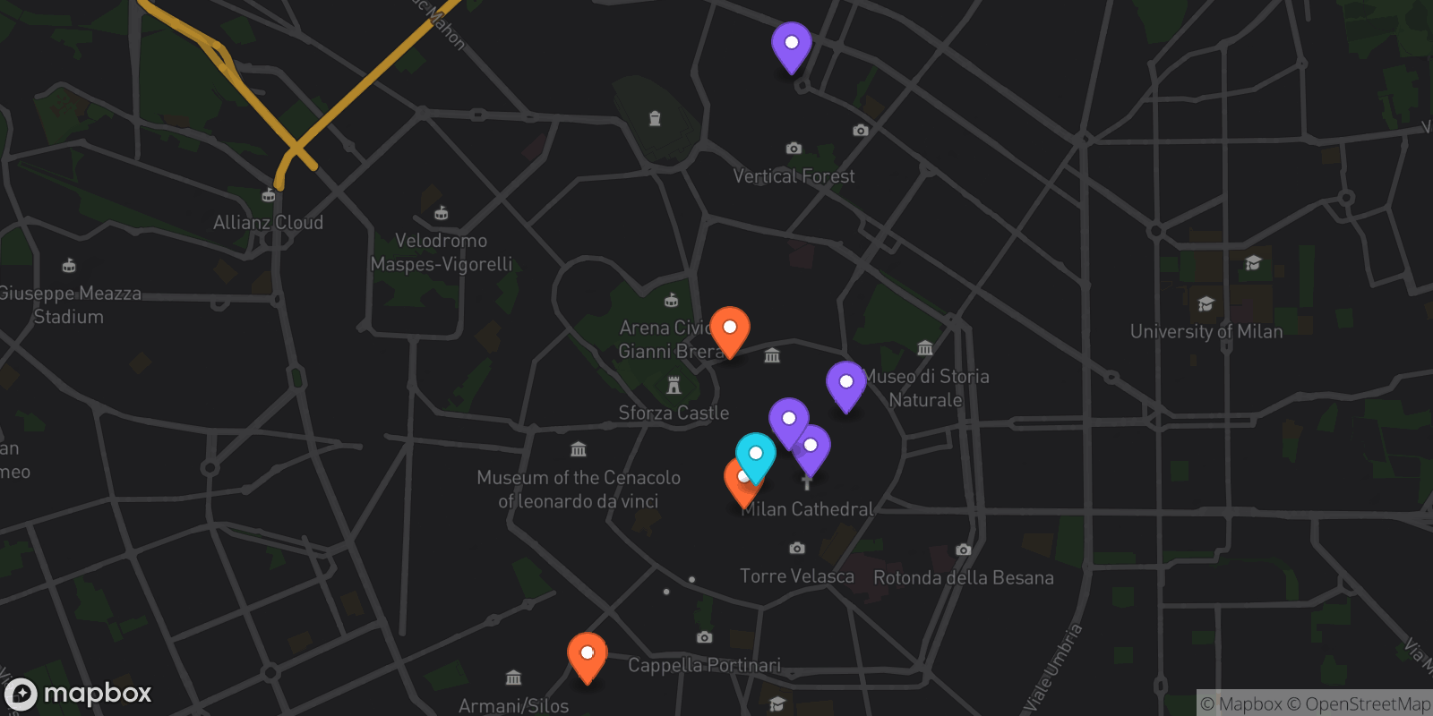 Map showing 8 locations