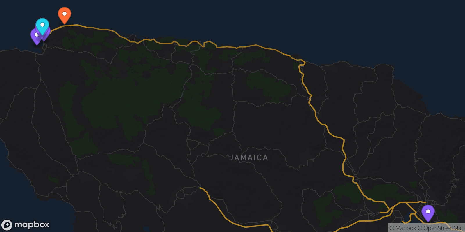 Map showing 8 locations