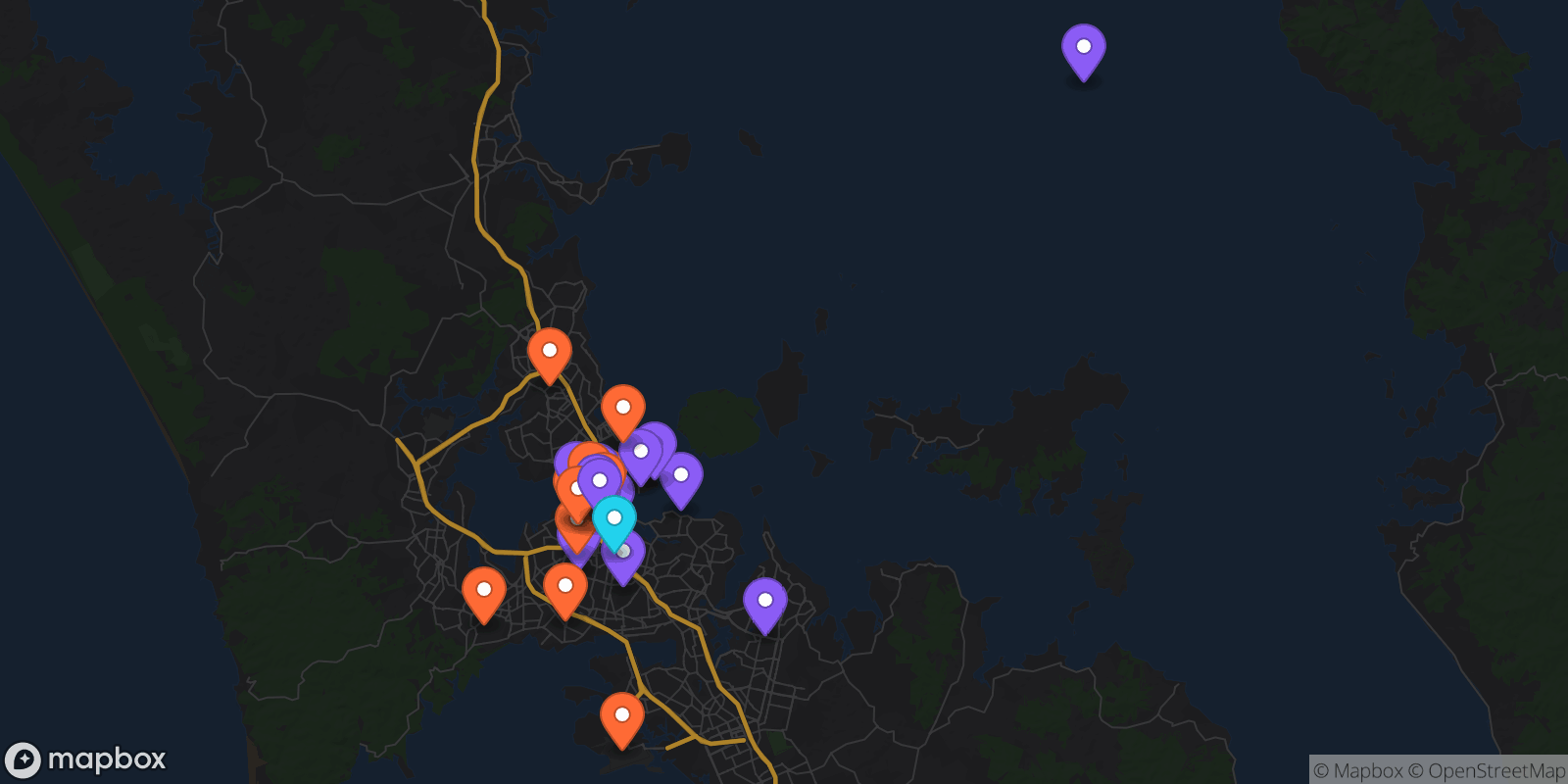 Map showing 30 locations