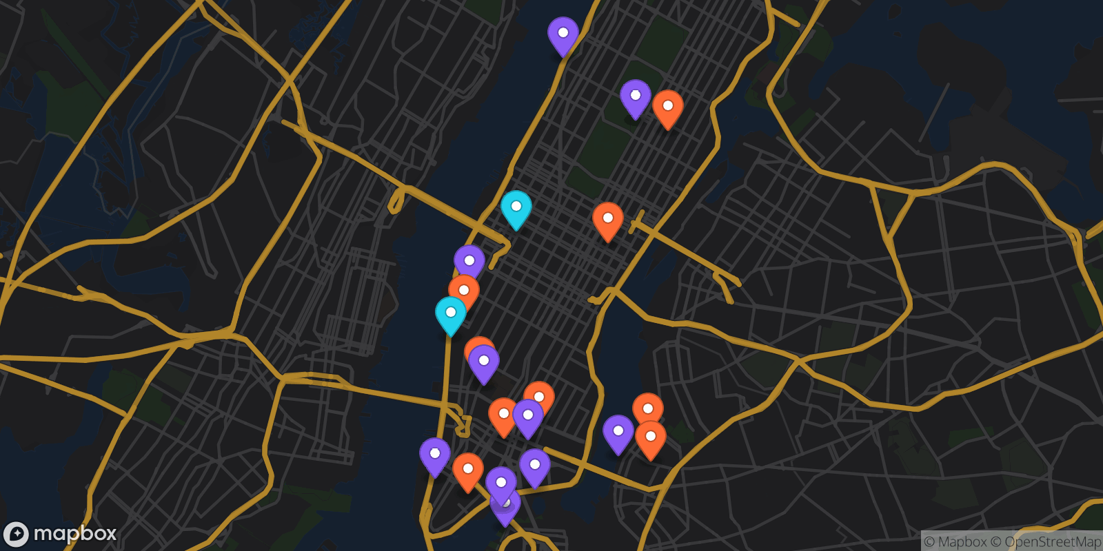 Map showing 21 locations