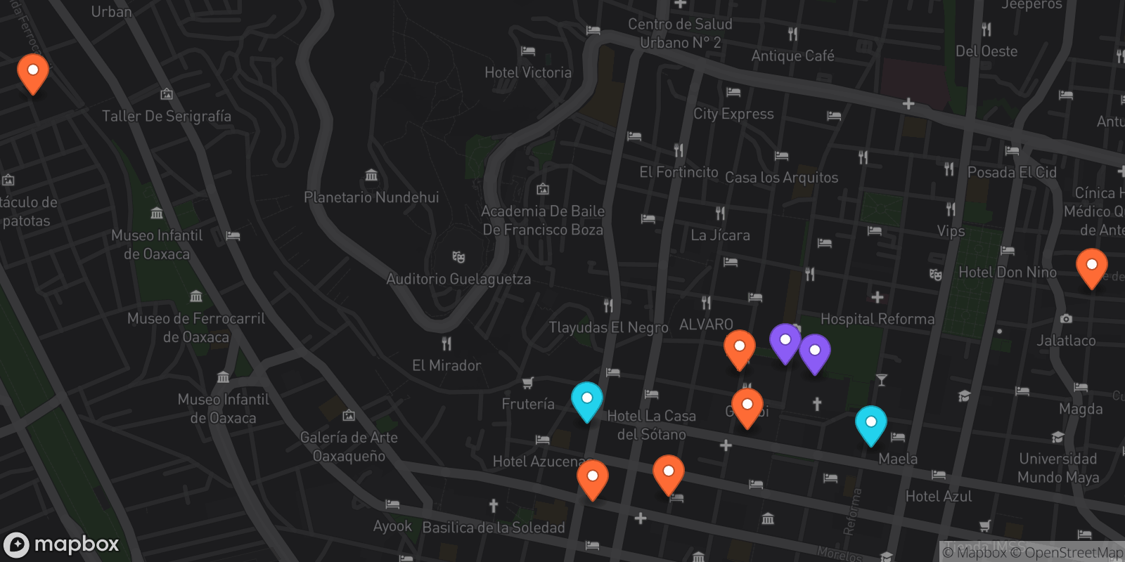 Map showing 10 locations