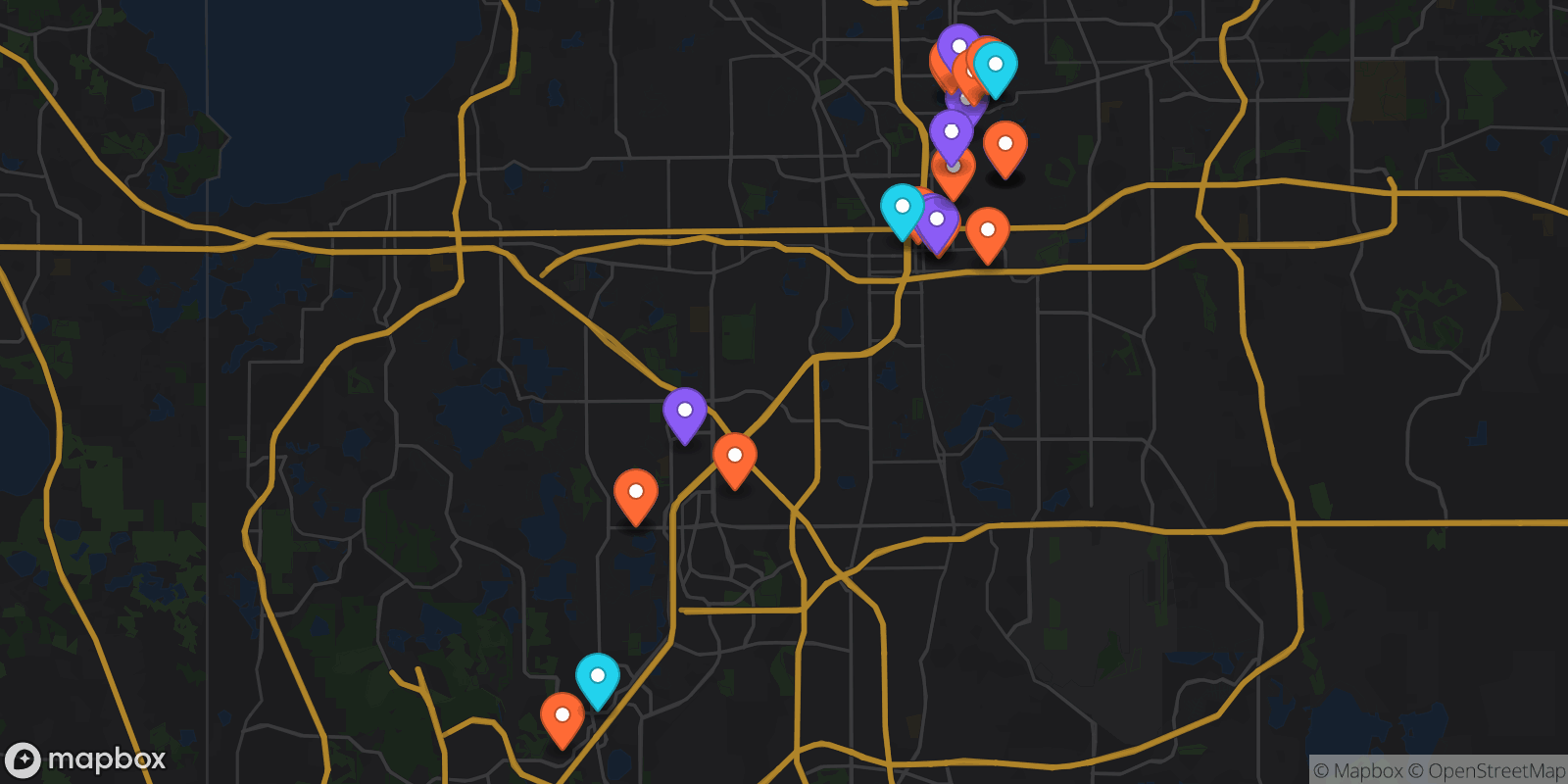 Map showing 26 locations