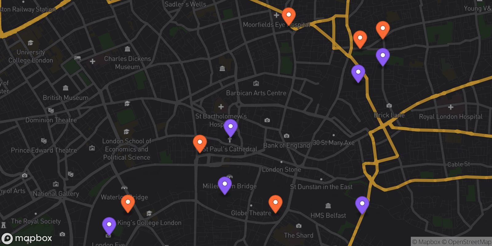 Map showing 12 locations