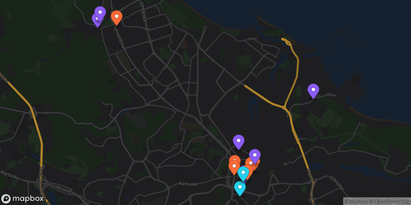 Map showing 15 locations