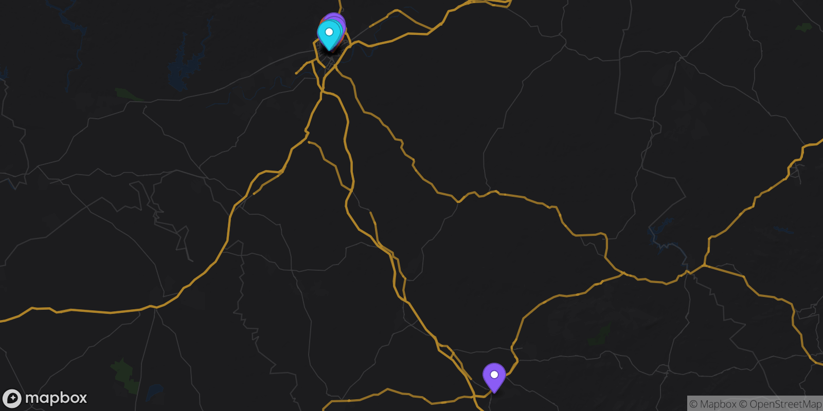 Map showing 15 locations