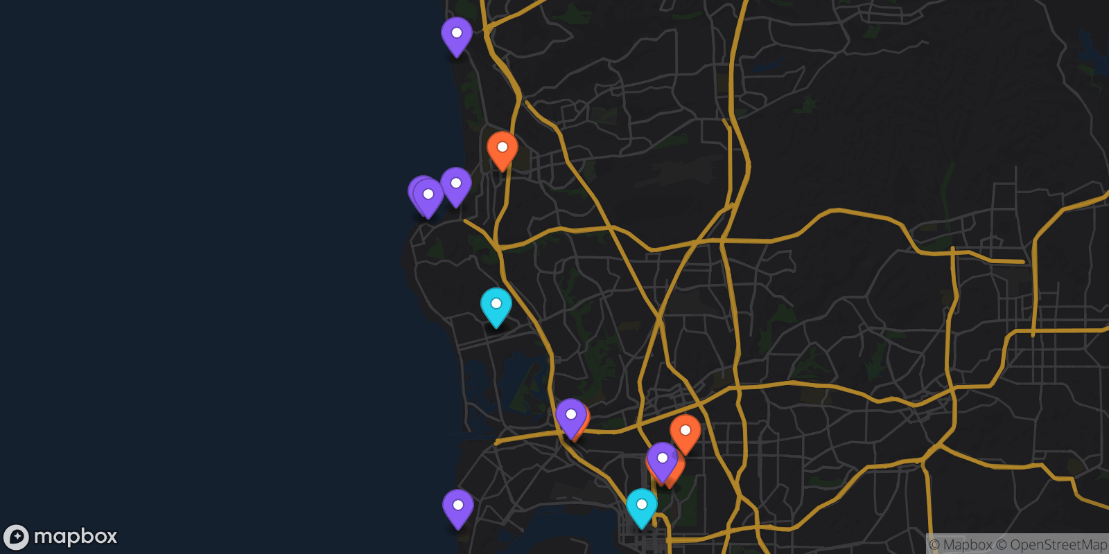 Map showing 15 locations