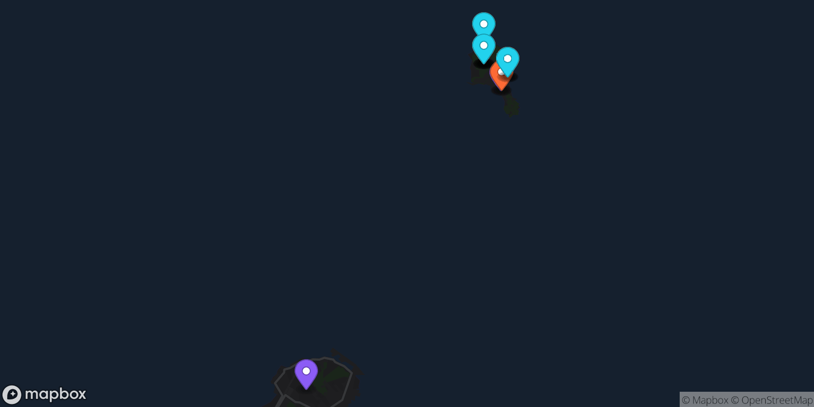 Map showing 19 locations