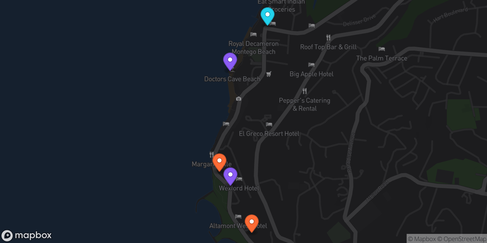 Map showing 5 locations