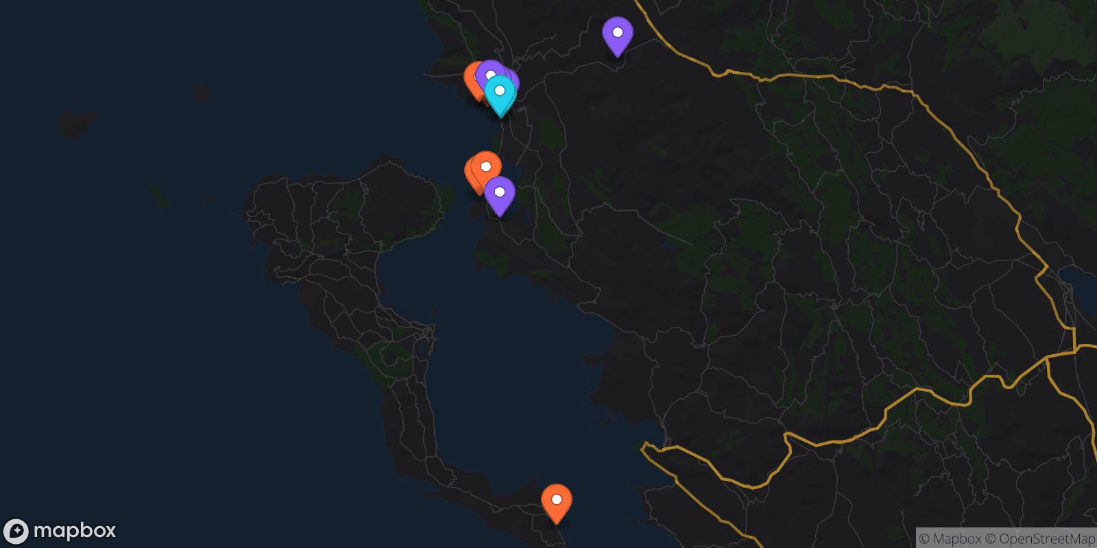 Map showing 15 locations