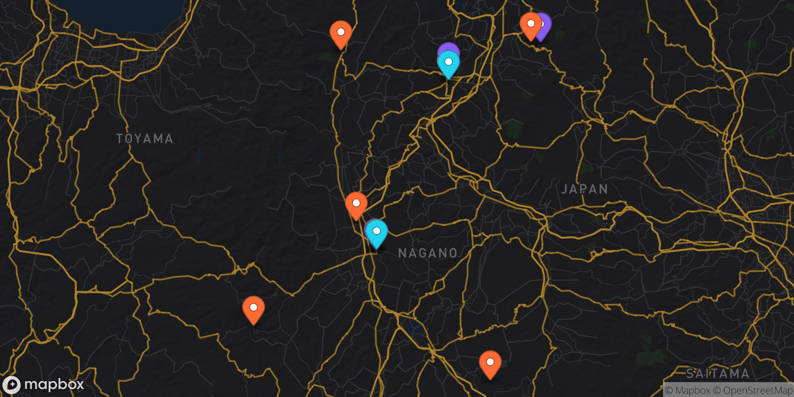Map showing 13 locations