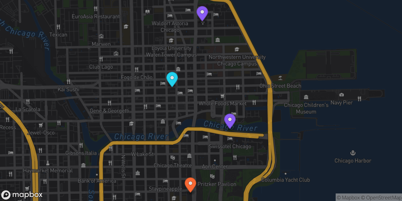 Map showing 5 locations
